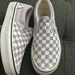 Vans kids light purple white checkered slip on sneakers shoes size 3